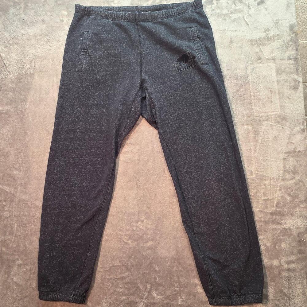 Roots Jogger Pants Mens M Gray Fleece Elastic Waist Tapered Leg Roots Athletics